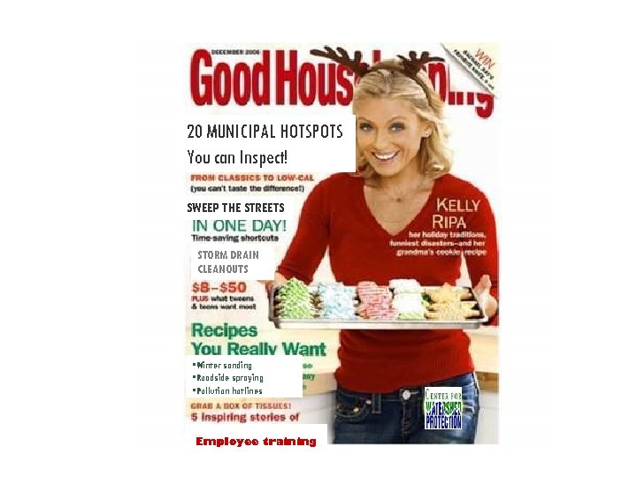 20 MUNICIPAL HOTSPOTS You can Inspect! SWEEP THE STREETS STORM DRAIN CLEANOUTS • Winter