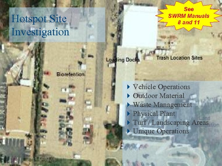 Hotspot Site Investigation See SWRM Manuals 8 and 11 4 Vehicle Operations 4 Outdoor