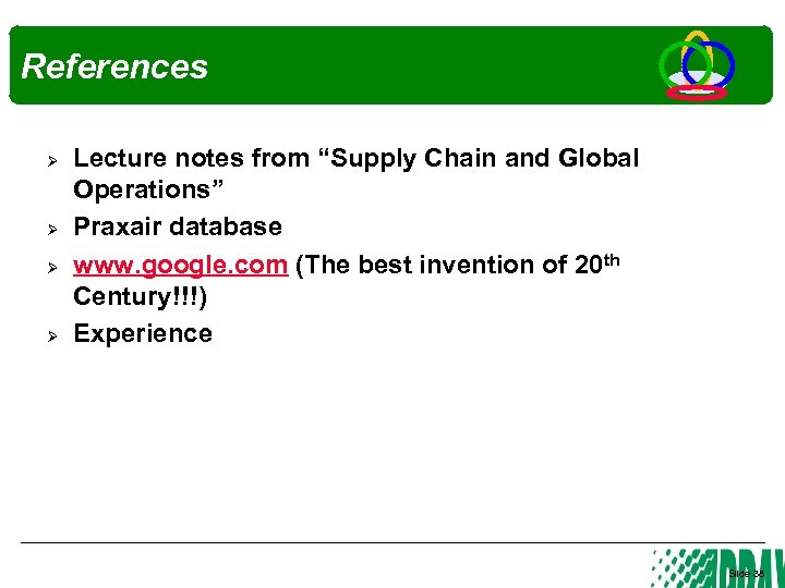 References Ø Ø Lecture notes from “Supply Chain and Global Operations” Praxair database www.