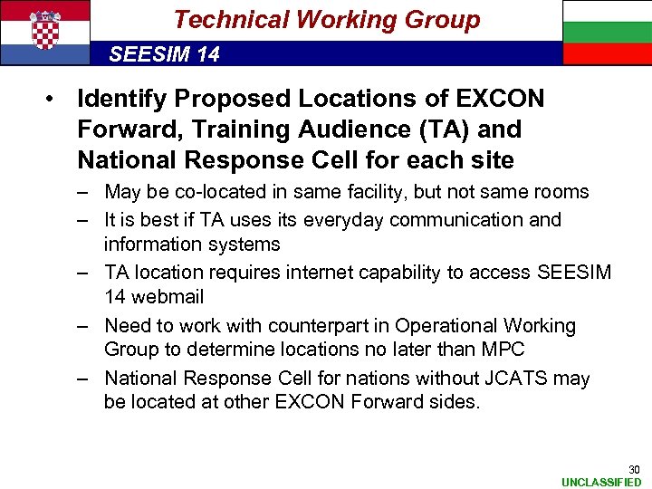 Technical Working Group SEESIM 14 • Identify Proposed Locations of EXCON Forward, Training Audience