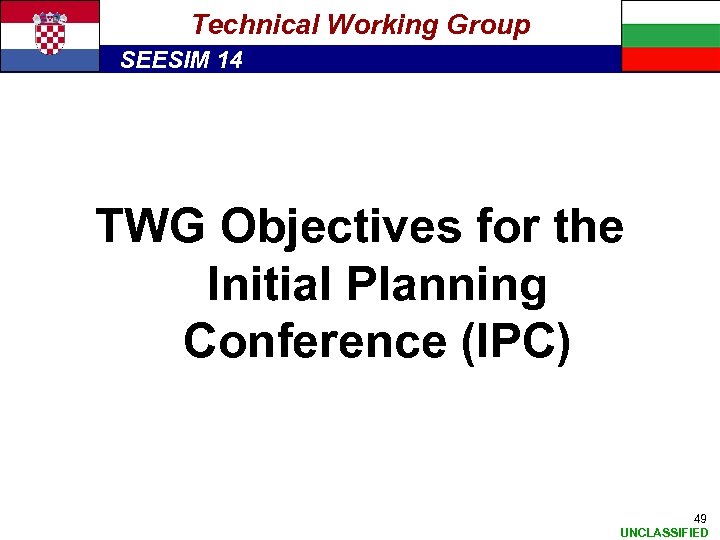 Technical Working Group SEESIM 14 TWG Objectives for the Initial Planning Conference (IPC) 49