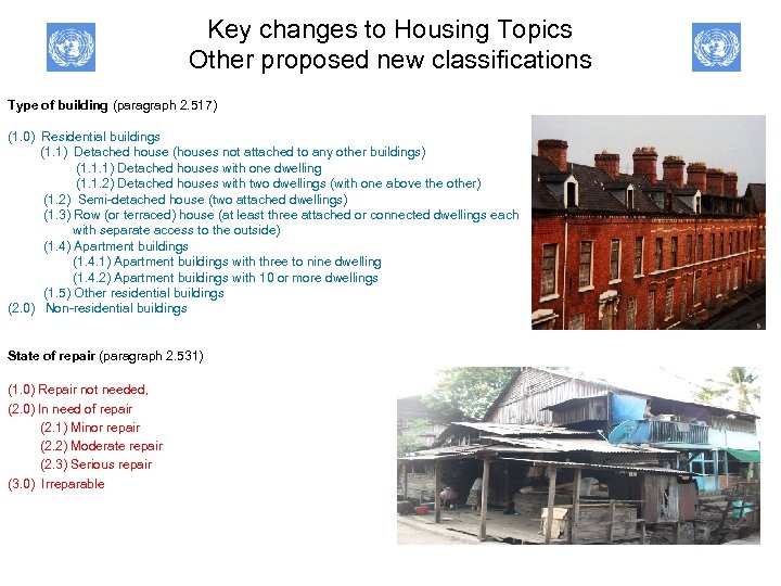 Key changes to Housing Topics Other proposed new classifications Type of building (paragraph 2.