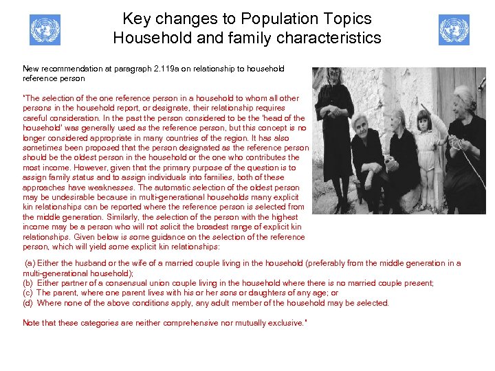 Key changes to Population Topics Household and family characteristics New recommendation at paragraph 2.