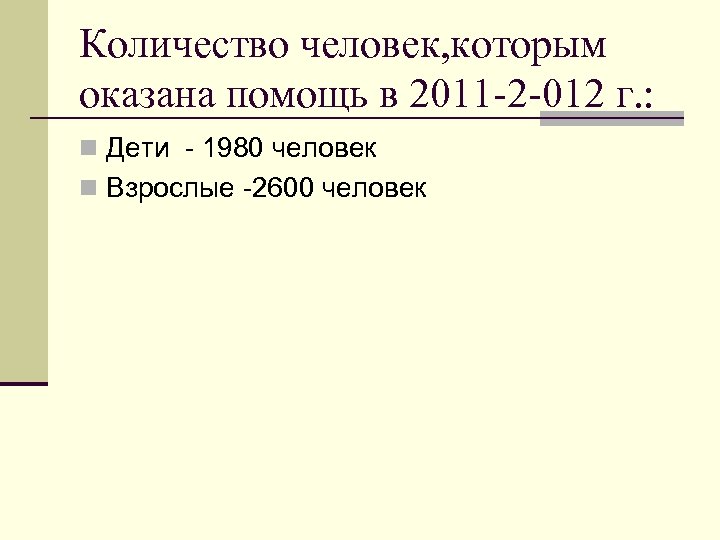 Количество человек, которым оказана помощь в 2011 -2 -012 г. : n Дети -
