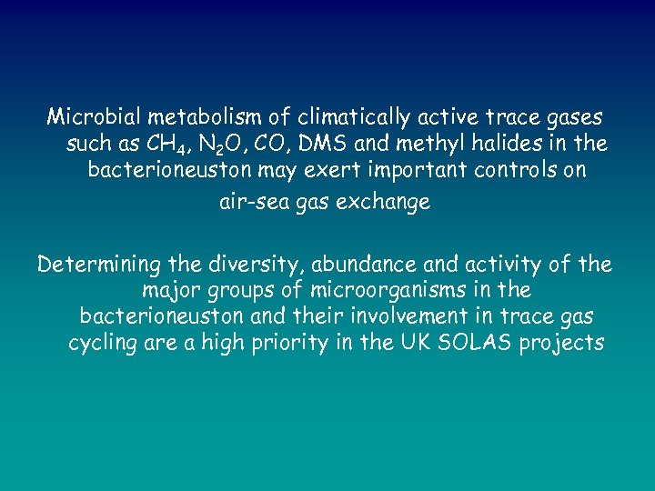 Microbial metabolism of climatically active trace gases such as CH 4, N 2 O,