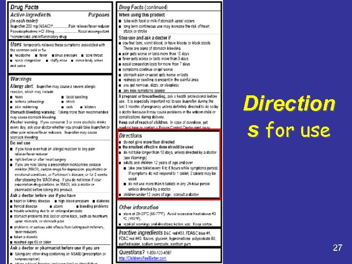 Direction s for use 27 