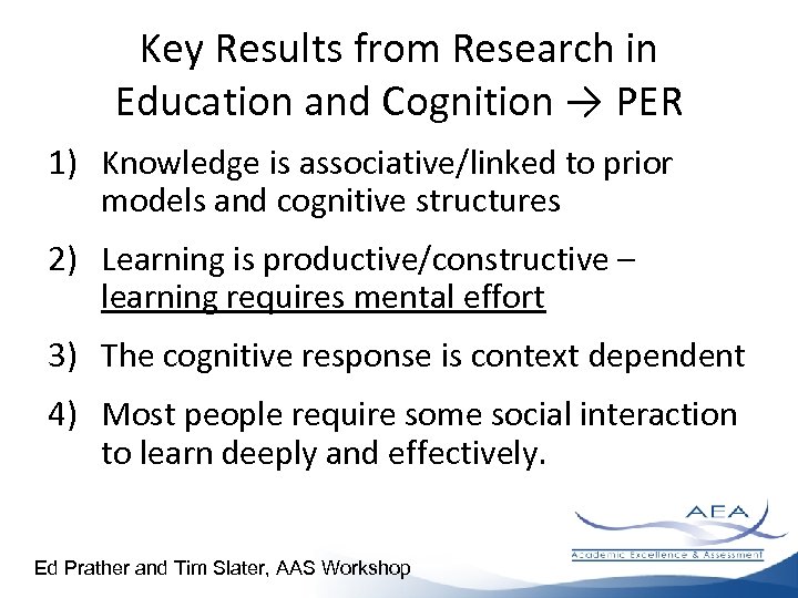 Key Results from Research in Education and Cognition → PER 1) Knowledge is associative/linked