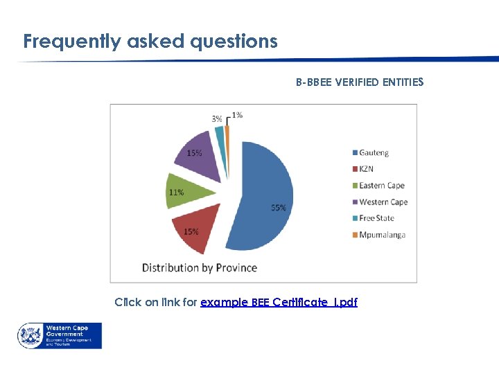 Frequently asked questions B-BBEE VERIFIED ENTITIES Click on link for example BEE Certificate_l. pdf