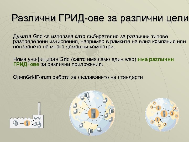 Различни ГРИД-ове за различни цели Думата Grid се използва като събирателно за различни типове