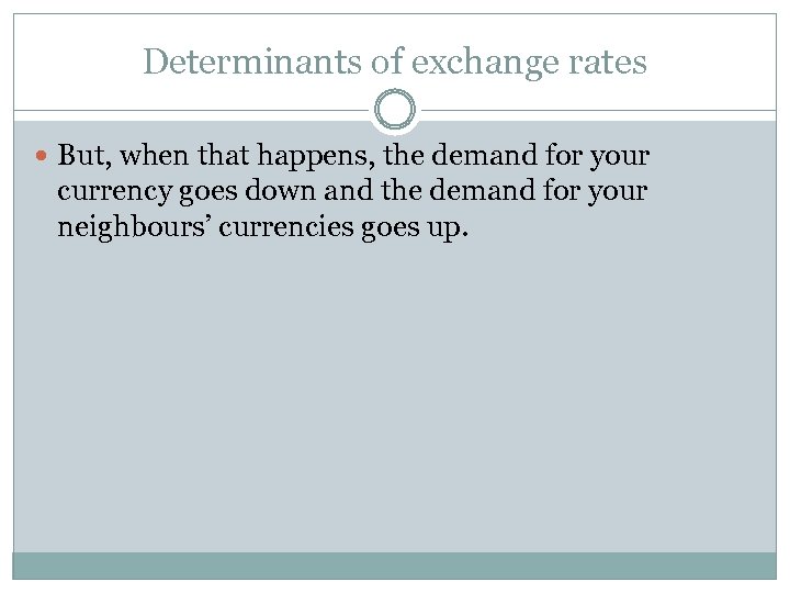 Determinants of exchange rates But, when that happens, the demand for your currency goes