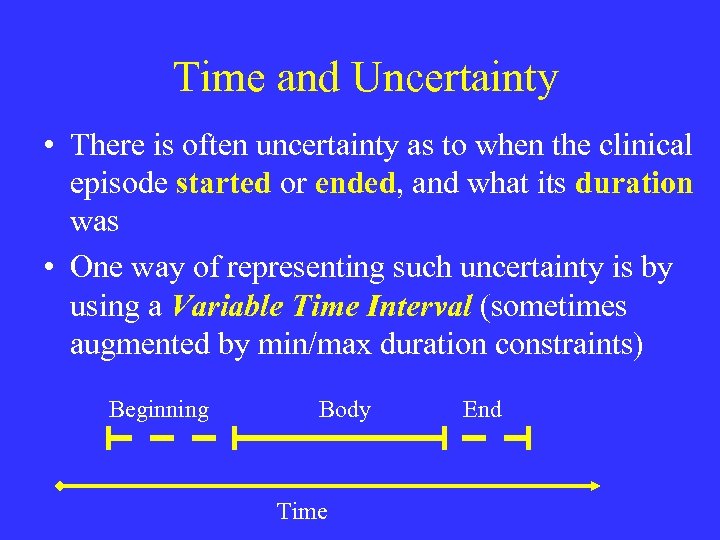 Time and Uncertainty • There is often uncertainty as to when the clinical episode