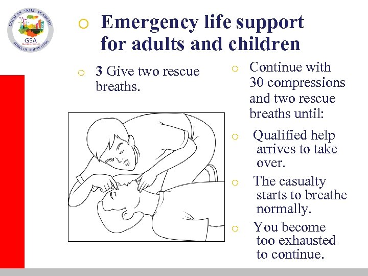 o Emergency life support for adults and children o 3 Give two rescue o