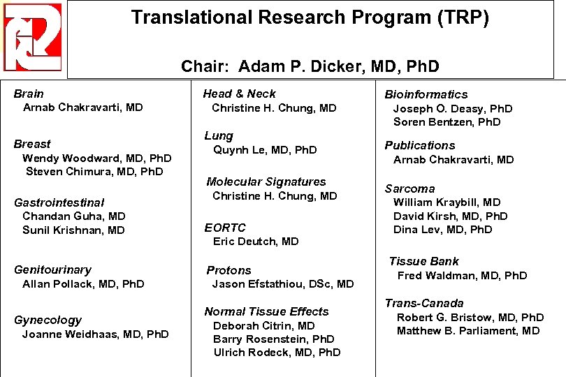 Translational Research Program (TRP) Chair: Adam P. Dicker, MD, Ph. D Brain Arnab Chakravarti,