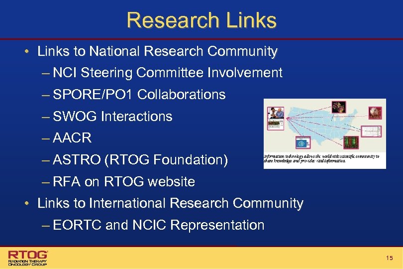 Research Links • Links to National Research Community – NCI Steering Committee Involvement –