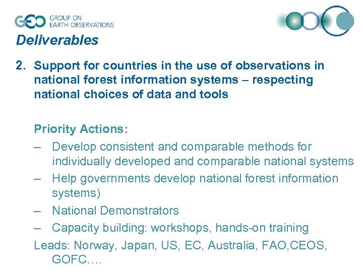 Deliverables 2. Support for countries in the use of observations in national forest information