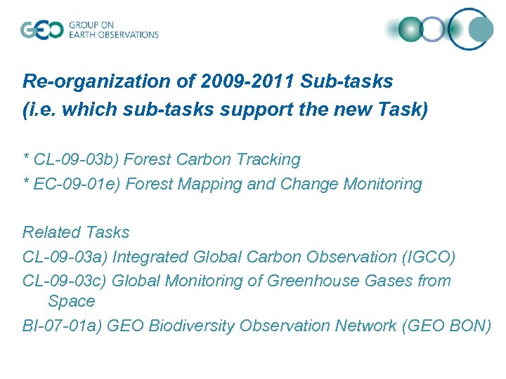 Re-organization of 2009 -2011 Sub-tasks (i. e. which sub-tasks support the new Task) *