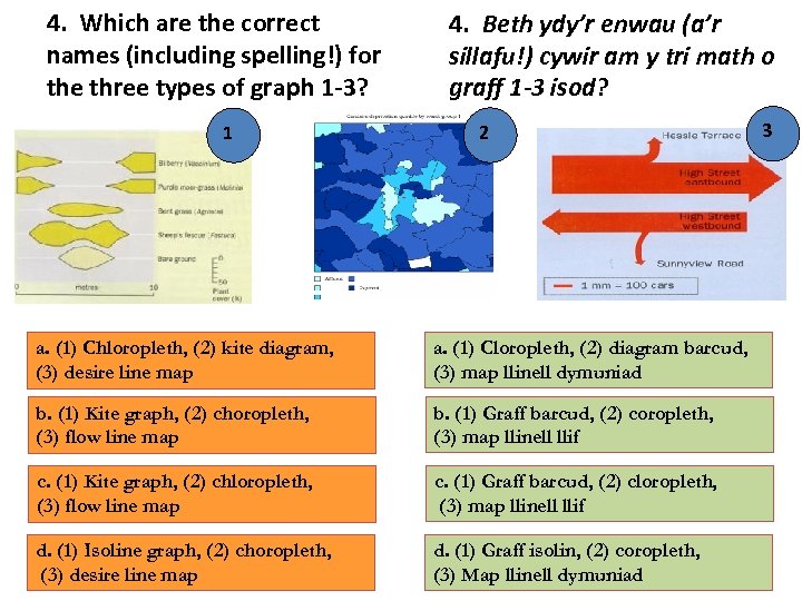 4. Which are the correct names (including spelling!) for the three types of graph