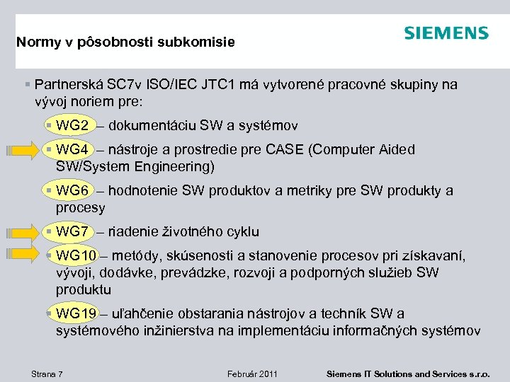 Normy v pôsobnosti subkomisie § Partnerská SC 7 v ISO/IEC JTC 1 má vytvorené