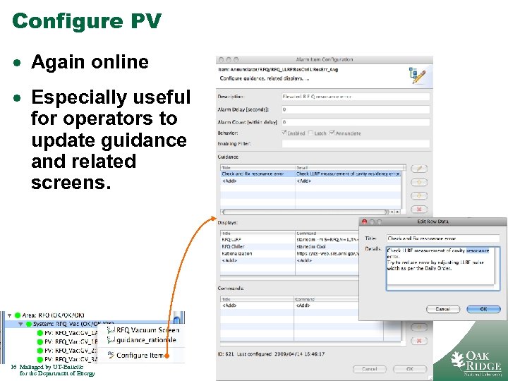 Configure PV · Again online · Especially useful for operators to update guidance and