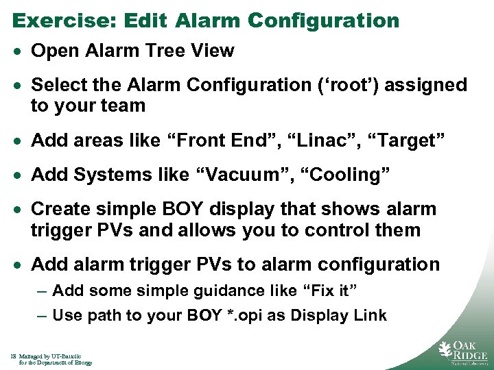 Exercise: Edit Alarm Configuration · Open Alarm Tree View · Select the Alarm Configuration
