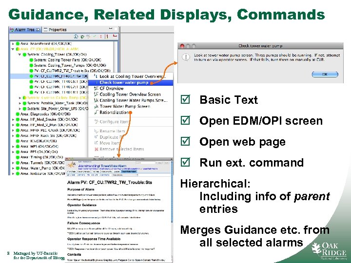 Guidance, Related Displays, Commands Basic Text Open EDM/OPI screen Open web page Run ext.