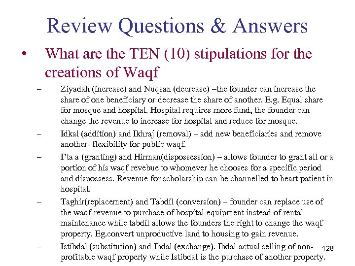 Review Questions & Answers • What are the TEN (10) stipulations for the creations