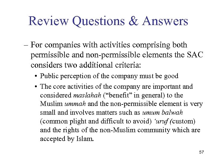 Review Questions & Answers – For companies with activities comprising both permissible and non-permissible