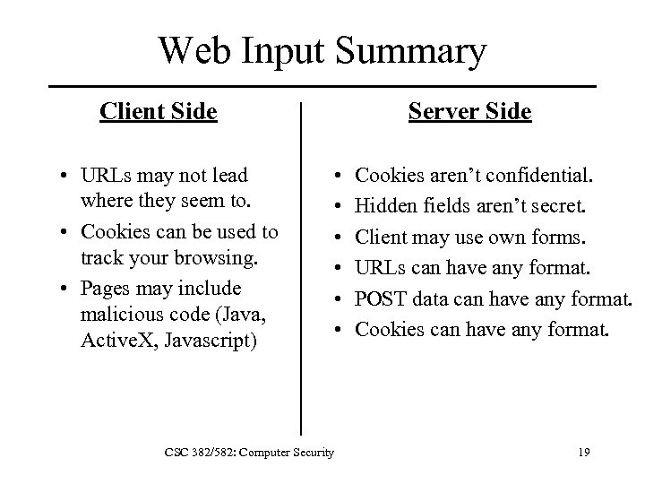 Web Input Summary Client Side • URLs may not lead where they seem to.