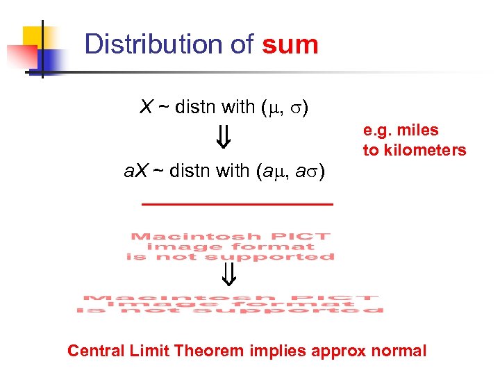 Distribution of sum X ~ distn with ( , ) e. g. miles to