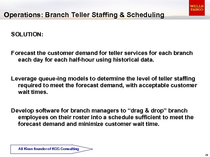 Operations: Branch Teller Staffing & Scheduling SOLUTION: Forecast the customer demand for teller services