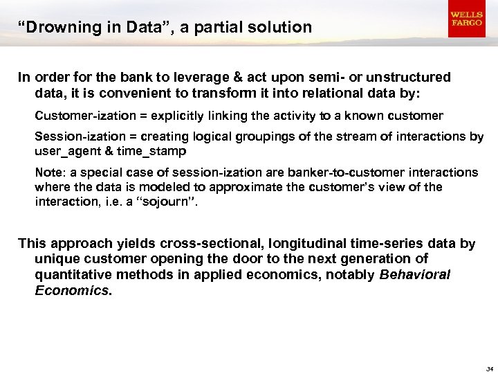 “Drowning in Data”, a partial solution In order for the bank to leverage &