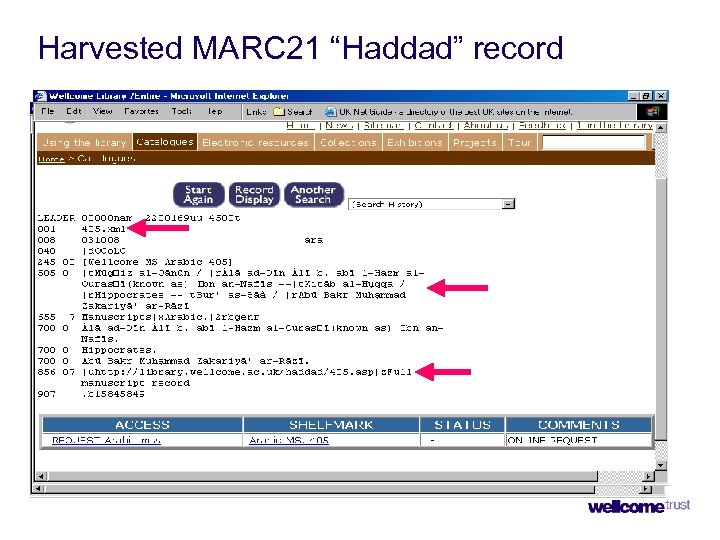 Harvested MARC 21 “Haddad” record 