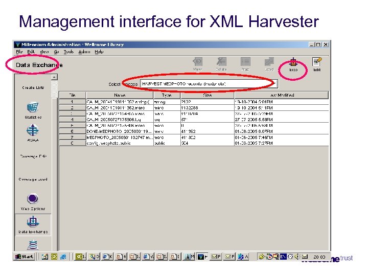 Management interface for XML Harvester 