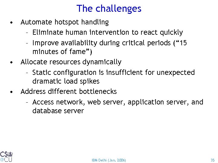 The challenges • Automate hotspot handling – Eliminate human intervention to react quickly –