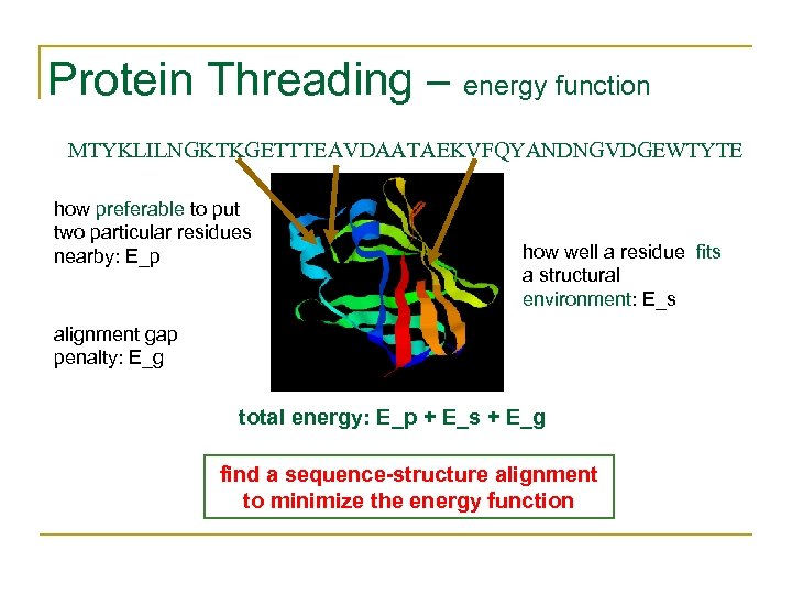 Protein Threading – energy function MTYKLILNGKTKGETTTEAVDAATAEKVFQYANDNGVDGEWTYTE how preferable to put two particular residues nearby: