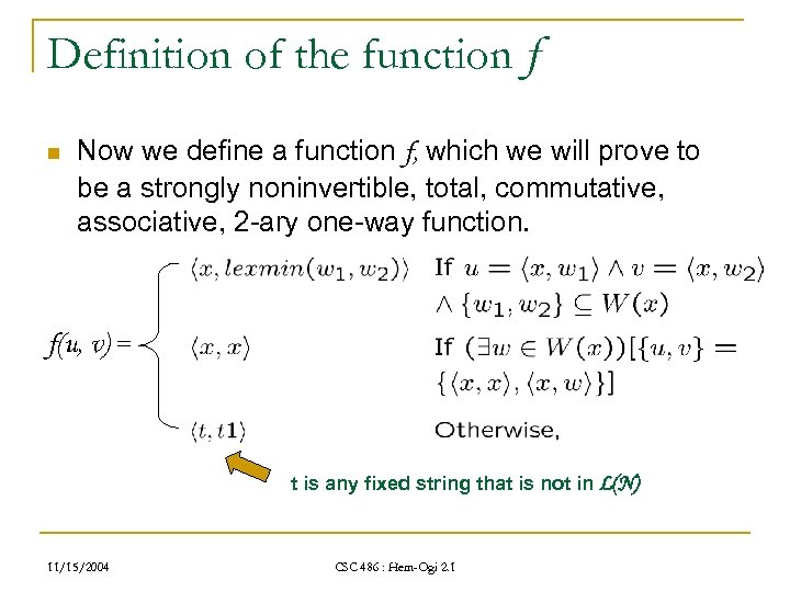 Definition of the function f n Now we define a function f, which we