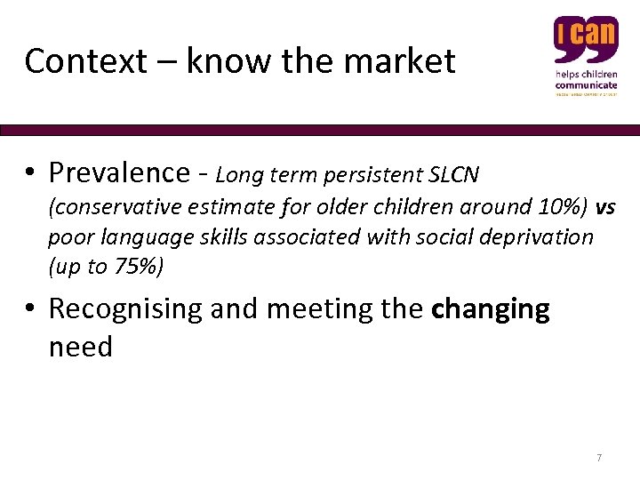 Context – know the market • Prevalence - Long term persistent SLCN (conservative estimate