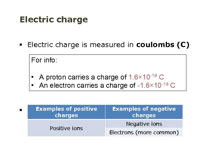Electric charge § Electric charge is measured in coulombs (C) For info: • A