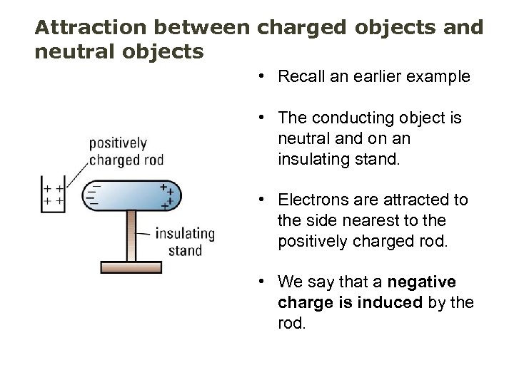 Attraction between charged objects and neutral objects • Recall an earlier example • The