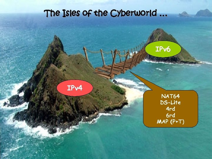 The Isles of the Cyberworld … IPv 6 IPv 4 NAT 64 DS-Lite 4