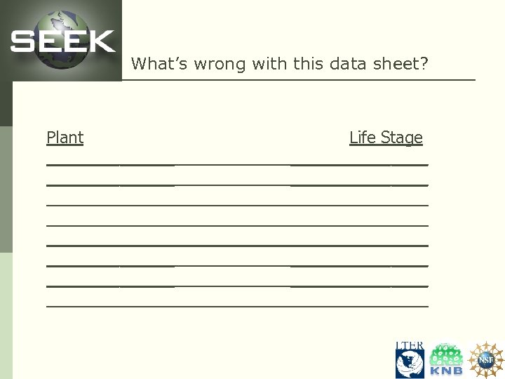 What’s wrong with this data sheet? Plant ______________ ______________ Life Stage _______________ _______________ 