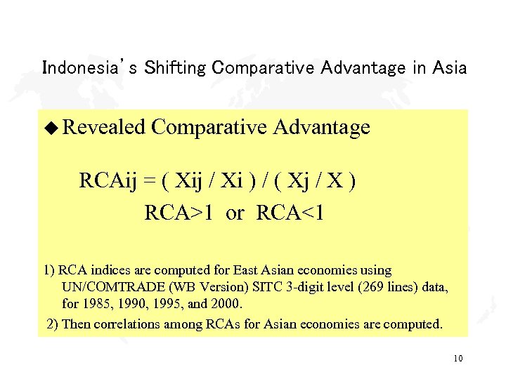 Indonesia’s Shifting Comparative Advantage in Asia u Revealed Comparative Advantage RCAij = ( Xij