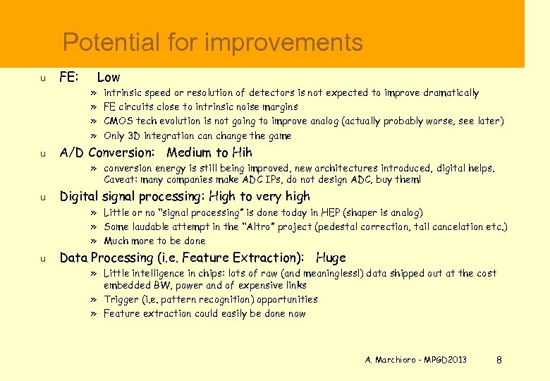  Potential for improvements u u FE: » » Low intrinsic speed or resolution