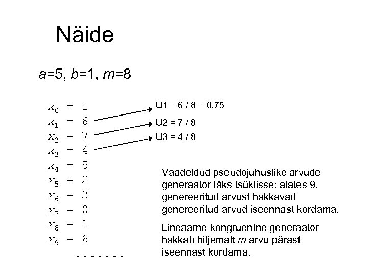 Näide a=5, b=1, m=8 x 0 x 1 x 2 x 3 x 4