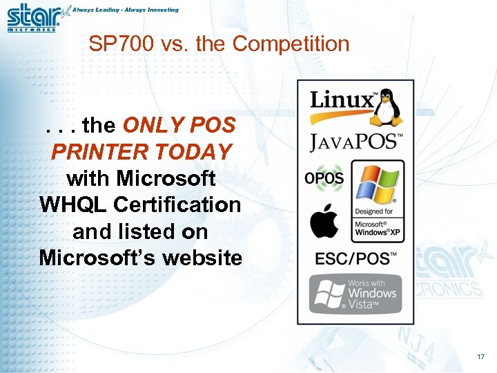 SP 700 vs. the Competition . . . the ONLY POS PRINTER TODAY with