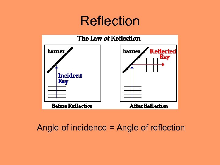 Reflection Angle of incidence = Angle of reflection 