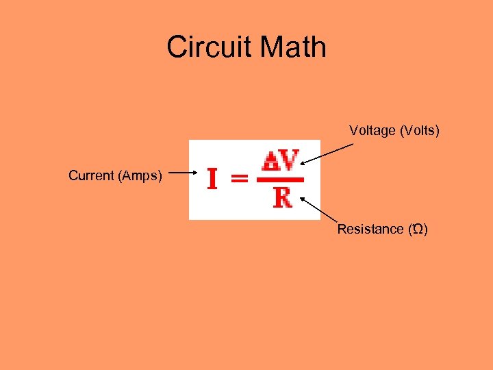 Circuit Math Voltage (Volts) Current (Amps) Resistance (Ώ) 