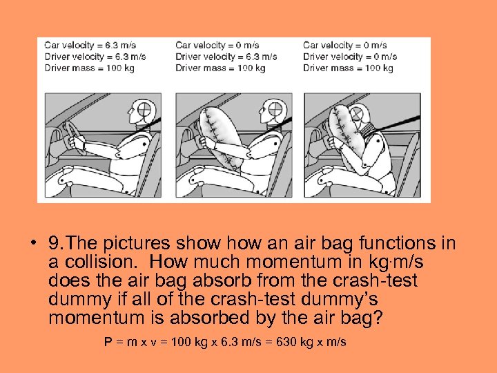  • 9. The pictures show an air bag functions in a collision. How