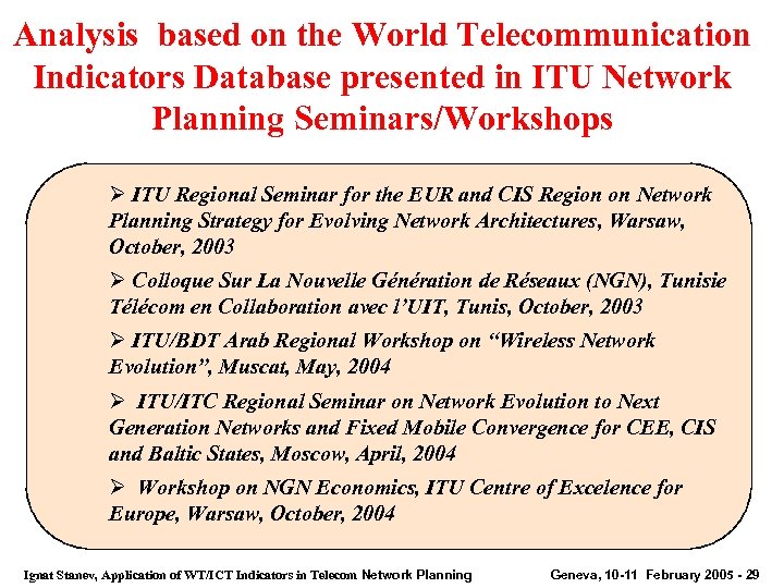 Analysis based on the World Telecommunication Indicators Database presented in ITU Network Planning Seminars/Workshops