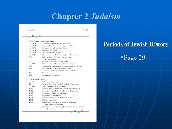 Chapter 2 Judaism Periods of Jewish History §Page 29 